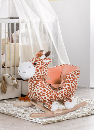 Kids Plush Rocking Horse Giraffe Style Themed Ride-On Chair Toy With Sound Brown