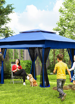 Outdoor Patio Pop Up Canopy Gazebo Shelter with Zipper Netting, Carry Bag, 11' x 11', Blue