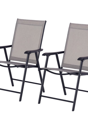 Set of 2 Outdoor Folding Chairs, Stackable Patio Dining Chairs with Armrests, Metal Frame, Gray