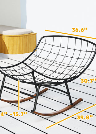 Outdoor Rocking Chair Patio Set of 2, Oversized Rocking Papasan Chairs with Cushions for Garden Porch, 265 lbs., Gray