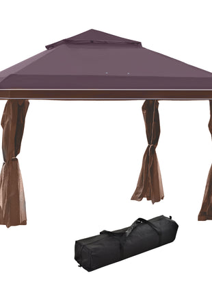 12' x 12' Pop Up Canopy Tent with Netting and Carry Bag, Instant Sun Shelter with 137 sq.ft Shade, Tents for Parties, Height Adjustable, for Outdoor, Garden, Patio, Brown
