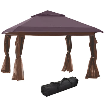 12' x 12' Pop Up Canopy Tent with Netting and Carry Bag, Instant Sun Shelter with 137 sq.ft Shade, Tents for Parties, Height Adjustable, for Outdoor, Garden, Patio, Brown