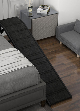 Dog Ramp w/ Non-Slip Carpet and Top Platform, 74" x 16" x 25", Black