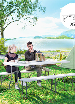 2 Pack 6 ft Portable Foldable Bench Seats, Plastic Folding Benches with Carrying Handle for Camping, White