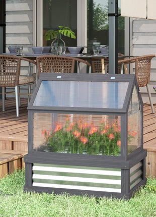 Raised Garden Flower Bed Kit with Greenhouse, Wooden Cold Frame Planter, 35.5" x 22.5" x 38.25", Gray