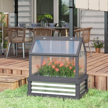 Raised Garden Flower Bed Kit with Greenhouse, Wooden Cold Frame Planter, 35.5" x 22.5" x 38.25", Gray
