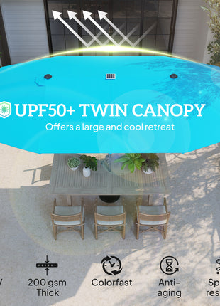 15ft Double-Sided Outdoor Umbrella with Solar Lights, UPF50+ Extra Large Aluminum Patio Umbrella with Crank, Blue