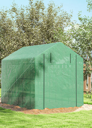 Outdoor Walk-in Greenhouse with Roll-up Zipper Door, 18 Shelves, PE Cover, 95.25" x 70.75" x 82.75", Green