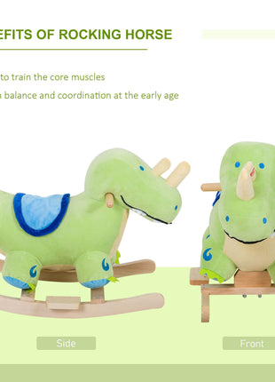 Kids Plush Ride-On Rocking Horse Toy Dinosaur Ride on Rocker Green with Realistic Sounds