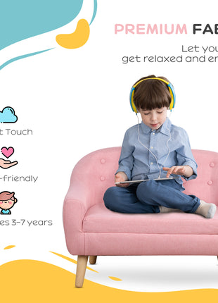 2-Seat Kids Sofa, Toddler Sofa Couch, Linen-Like Fabric & Wood Frame Sofa Chair for Ages 3-7, 11" High Seat, Pink