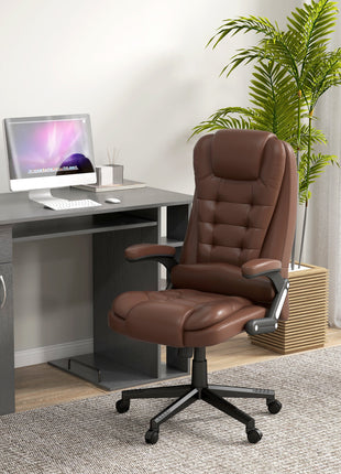 Massage Office Chair, Heated Reclining Computer Chair with 6 Vibration Points, Armrest and Remote, Brown