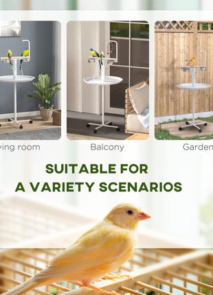 Bird Stand with Wheels, Perches, Feed Bowls, Round Tray for Parrot
