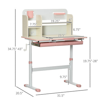 Wooden Kids Study Desk, Height Adjustable Children School Study Table, Student Writing Desk with Tilt Desktop, Pink