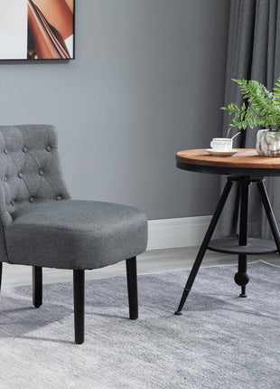 Modern Accent Leisure Chair with Mid Back Button-Tufted Upholstered Fabric and Wooden Legs for Living Room and Bedroom, Grey