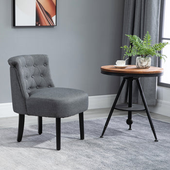 Modern Accent Leisure Chair with Mid Back Button-Tufted Upholstered Fabric and Wooden Legs for Living Room and Bedroom, Grey