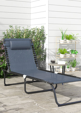 Folding Chaise Lounge Pool Chair with 4-Position Reclining Back, Breathable Mesh & Bungee Seat, Gray