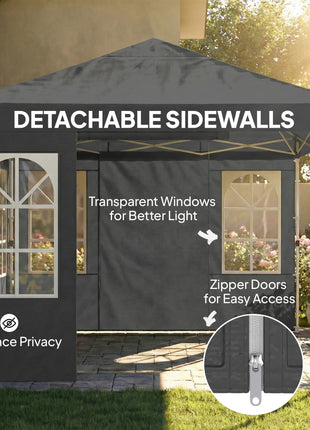 9.6 x 9.6 ft Pop Up Canopy Tent with Sidewalls, One Push Setup, UPF50+ Portable Instant Canopy Shelter, Dark Gray
