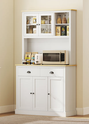 Freestanding Kitchen Cabinet, 71" Tall Pantry Cabinet, Modern Hutch with Wide Countertop, Adjustable Shelves, White