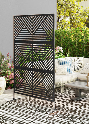 Decorative Privacy Fence Screen, Metal Outdoor Privacy Screen Climbing Plant Trellis with Stand, Rhombus Black