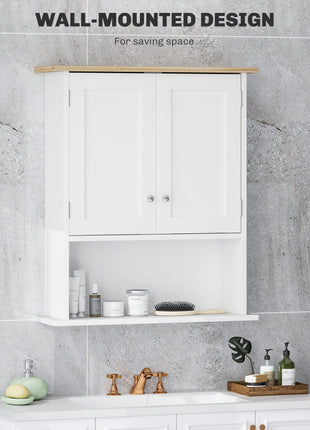 Wall Mounted Bathroom Cabinet, Modern Bathroom Wall Cabinet with 2 Doors and Adjustable Shelf, White