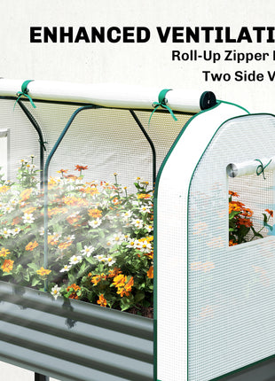 Galvanised Raised Garden Bed with Greenhouse Cover, Metal Elevated Garden Bed with Bed Liner, Bottom Shelf, Dark Gray