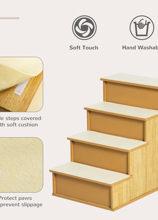 Pet Stairs, Small Pet Steps with Cushioned Removable Covering for Dogs and Cats Up To 22 lbs, Natural