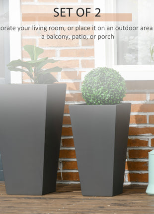 2-Pack Outdoor Planter Set, Flower Pots with Drainage Holes, Durable & Stackable Plant Pot, 22in & 18in, for Porch, Entryway, Patio, Yard, Garden, Gray