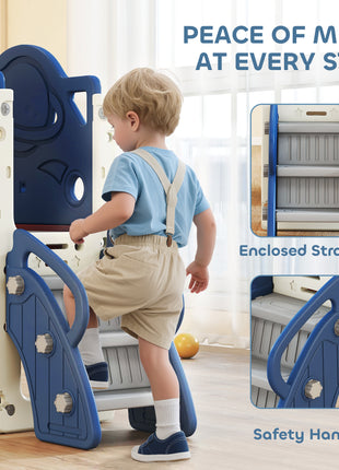 8-in-1 Toddler Slide Set with Basketball Hoop, Indoor Outdoor Playground Playset for Kids, Blue