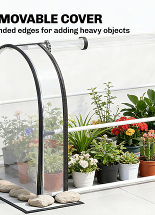 Raised Garden Bed with Flip-Up Greenhouse Cover, Metal Elevated Garden Bed with Legs and Drainage Hole, White