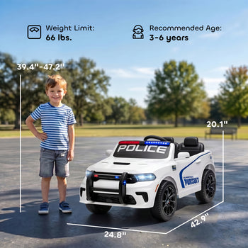 Licensed Dodge Ride On Police Car for Kids with 2 Seater, Remote, Suspension, Flashing Lights, Siren for Ages 3-6, White