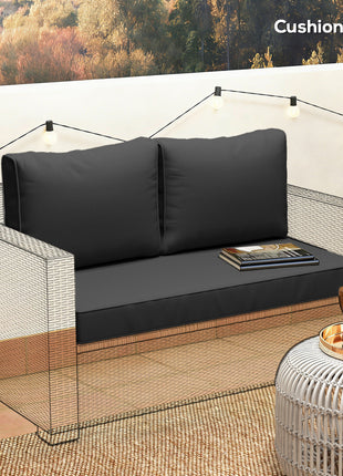 2 Seat Patio Furniture Cushions, Thick Outdoor Loveseat Cushion Set with Removable Cover, 46x26x5 in, Black