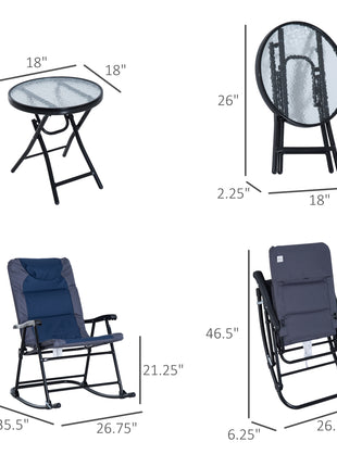 3 Piece Outdoor Folding Rocking Chair and Table Set - Blue and Gray