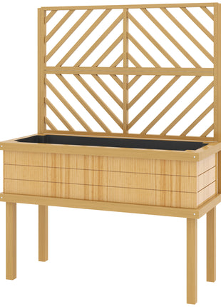 Elevated Wood Planter with Trellis for Climbing Plants, Raised Garden Bed with Legs and Drainage Holes, Natural Wood
