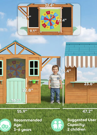 Outdoor Playhouse with Snack Bar, Half Door, Windows, Flowerpot Holders, Chalkboard, Tossing Game