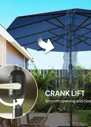 Garden Parasol, Double-Sided Sun Umbrella with LED Solar Lights, Patio Parasol for Outdoor, Blue