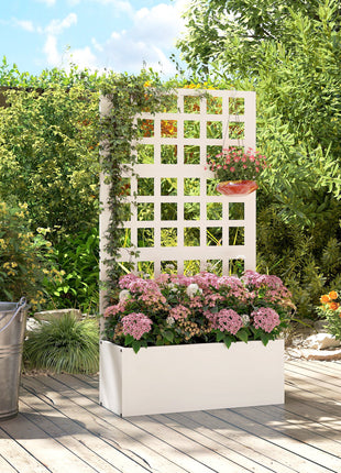 Galvanized Raised Garden Bed Planter Box with Trellis for Climbing Plants, Vegetable, Vines, 24" x 9" x 44.5", White