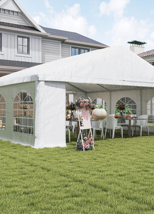 20' x 20' Heavy-duty Large Wedding Tent, Outdoor Carport Garage Party Tent, Patio Gazebo Canopy with Sidewall, White