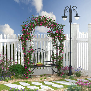 Metal Trellis Arbor Arch for Climbing Plants with Garden Bench, Grow Grapes & Vines, Patio Decor & 2-Person Outdoor Interlacing Decorative Seating with Tips, 484 lbs. Weight Capacity, Black