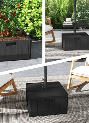 Patio Umbrella Base with Table Tray, Heavy Duty Weighted Umbrella Stand，Wheels Handles, 176lbs，Stand Filling, Black