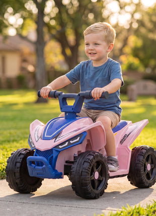 Kids ATV, 6V Battery Powered Kids Quad with 4 Wheeler, Handlebar Button Control, Max 1.2MPH, Max 55lbs Load, Blue