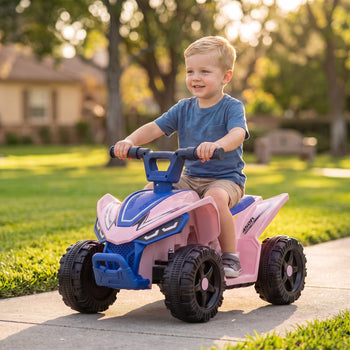Kids ATV, 6V Battery Powered Kids Quad with 4 Wheeler, Handlebar Button Control, Max 1.2MPH, Max 55lbs Load, Blue