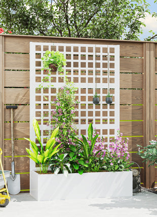Galvanized Raised Garden Bed Planter Box with Trellis for Climbing Plants, Vegetable, Vines, 43" x 16" x 70", White