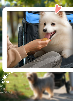 3 Wheels Pet Stroller for Small Dogs and Medium Dogs with Adjustable Canopy, Safety Tether, Storage Basket, Blue
