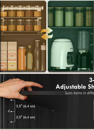 71" Pantry Cabinet, Kitchen Storage Cabinet with Adjustable Shelves, Barn Doors and Drawer for Dining Room, Black