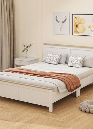 Queen Bed Frame with Headboard, Modern Platform Bed Frame with Wooden Slats, No Box Spring Needed, Easy Assembly, White
