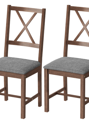 Set of 2 Dining Chairs, Upholstered X-Back Dining Room Chairs with Rubberwood Legs and Padded Seat, Walnut