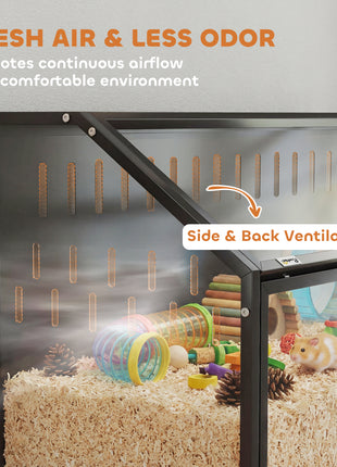 Hamster Cage with Storage Cabinet, Small Animal Cage with Easy View Acrylic Panels and Openable Top, Guinea Pig Habitat