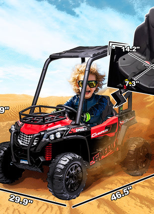 12V Kids UTV with Music, Lights, MP3/USB, Suspension System, Remote Control, Red