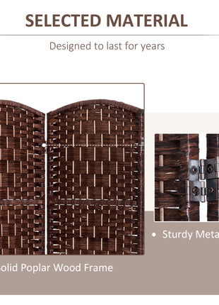 Room Divider 4 Panel, 6FT Tall Folding Privacy Screen, Freestanding Hand-Woven Partition for Room Separation with 360° Hinges, Paper Rope Diamond Weave, Brown