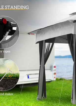 11x11 Canopy Gazebo, Portable Outdoor Patio Shelter with Zipper Mesh Privacy Netting, Carry Bag Included, for Family Use, Light Gray